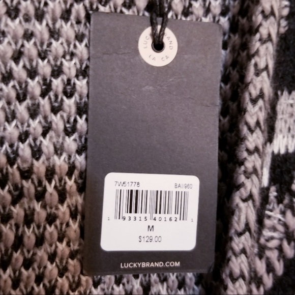 LUCKY BRAND Black & Gray Ikat Print Open Front Cardigan M NWT - Picture 6 of 7